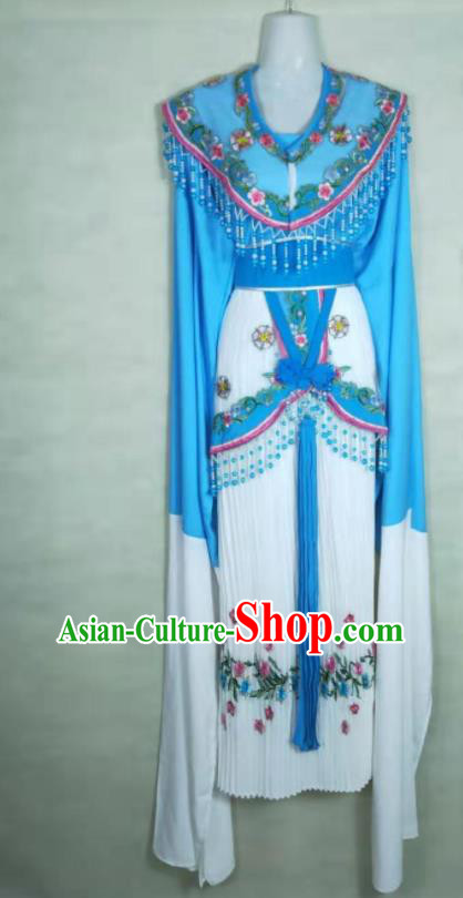 China Beijing Opera Hua Tan Blue Dress Shaoxing Opera Noble Lady Uniforms Ancient Princess Clothing Peking Opera Actress Costumes