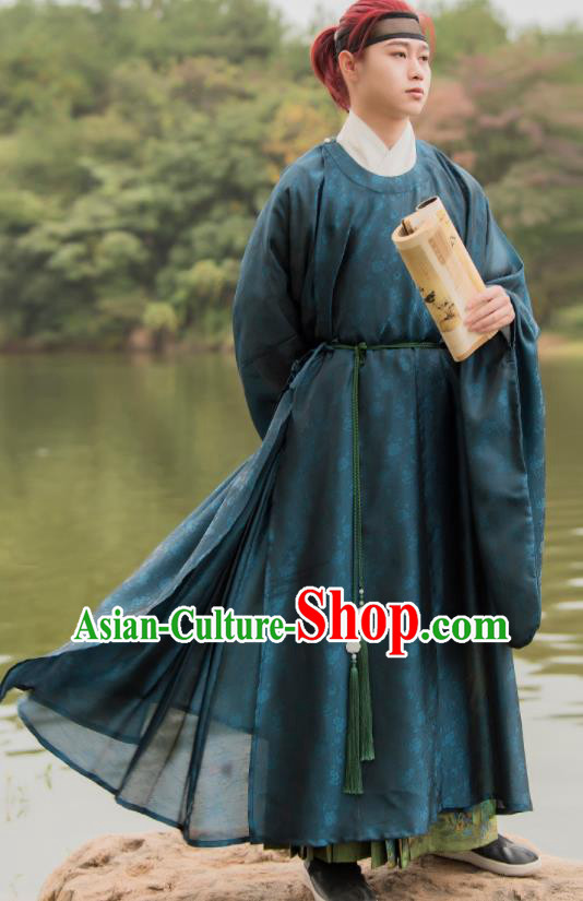 China Ancient Taoist Priest Garments Ming Dynasty Swordsman Historical Clothing Traditional Childe Hanfu Robe Costumes for Men