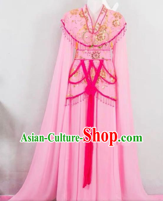 China Ancient Fairy Clothing Peking Opera Hua Tan Costume Beijing Opera Actress Pink Water Sleeve Dress Huangmei Opera Diva Garment