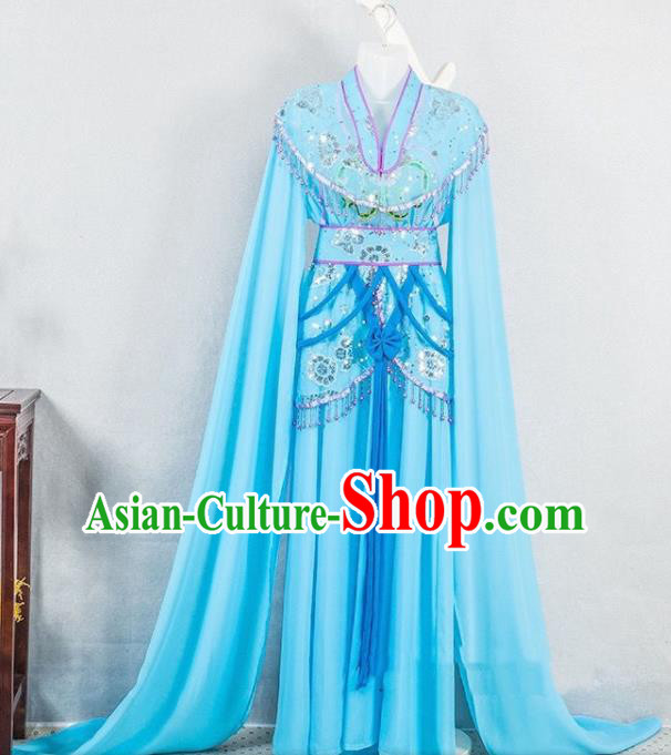 China Peking Opera Diva Costume Beijing Opera Hua Tan Blue Water Sleeve Dress Huangmei Opera Fairy Garment Ancient Princess Clothing