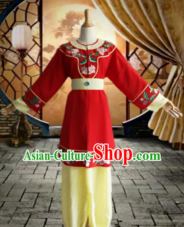 Chinese Beijing Opera Xiaosheng Clothing Ancient Servant Boy Garment Costume Peking Opera Red Uniforms