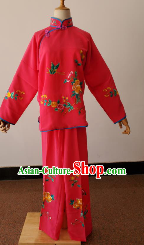 China Ancient Servant Girl Clothing Peking Opera Xiaodan Dress Beijing Opera Country Lady Costumes Huangmei Opera Maidservant Rosy Uniforms