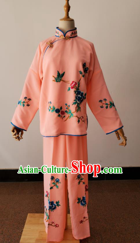 China Peking Opera Xiaodan Dress Beijing Opera Country Woman Costumes Huangmei Opera Maidservant Light Pink Uniforms Ancient Village Girl Clothing