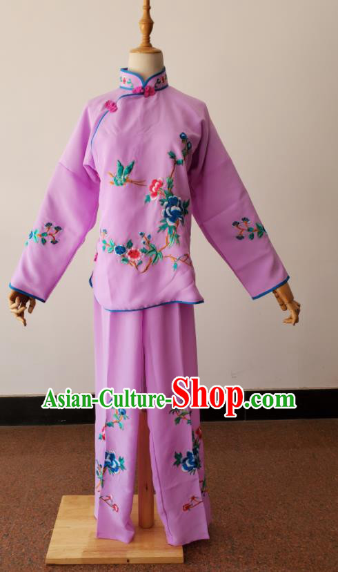 China Ancient Servant Girl Clothing Peking Opera Maid Lady Dress Beijing Opera Xiaodan Costumes Huangmei Opera Village Woman Purple Uniforms