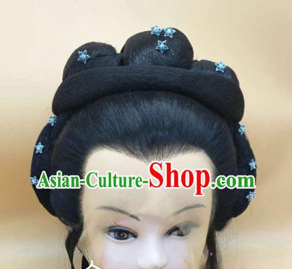Chinese Beijing Opera Noble Woman Front Lace Wigs Ancient Countess Headdress Peking Opera Actress Hairpieces