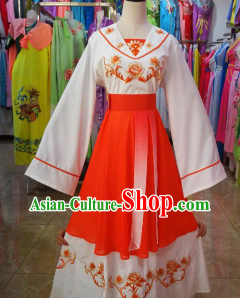 China Ancient Village Lady Clothing Peking Opera Maidservant Red Dress Beijing Opera Civilian Woman Costume Shaoxing Opera Actress Uniforms