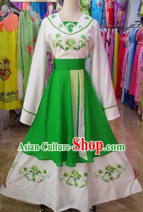 China Shaoxing Opera Actress Uniforms Ancient Village Lady Clothing Peking Opera Maidservant Green Dress Beijing Opera Civilian Woman Costume