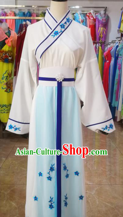 China Beijing Opera Palace Lady Costume Shaoxing Opera Actress Uniforms Ancient Court Maid Clothing Peking Opera Servant Girl White Dress