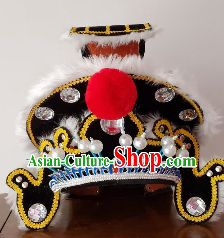 Chinese Beijing Opera Wusheng Hat Ancient General Headdress Peking Opera Warrior Black Helmet