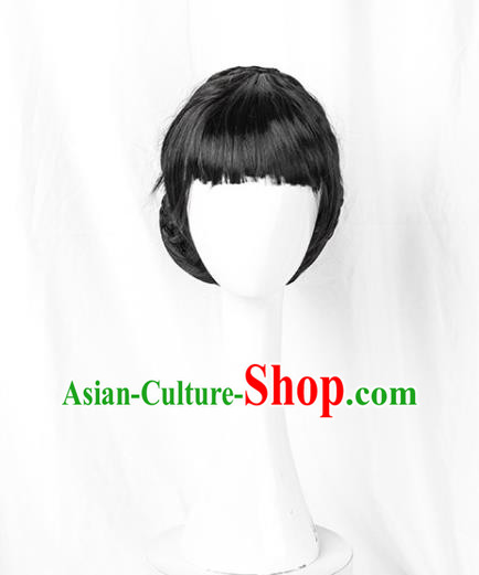 Chinese XiuHe Suit Wigs Ancient Bride Headdress Wedding Female Blunt Bangs Hairpieces