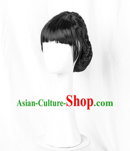 Chinese XiuHe Suit Wigs Ancient Bride Headdress Wedding Female Blunt Bangs Hairpieces