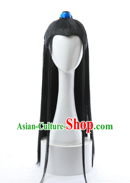 Chinese Ancient Young Male Hairpieces Ming Dynasty Swordsman Wigs Traditional Cosplay Childe Headdress