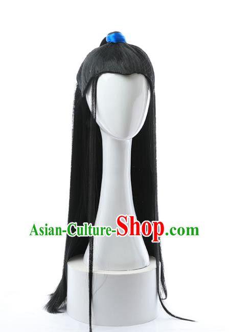 Chinese Ancient Young Male Hairpieces Ming Dynasty Swordsman Wigs Traditional Cosplay Childe Headdress