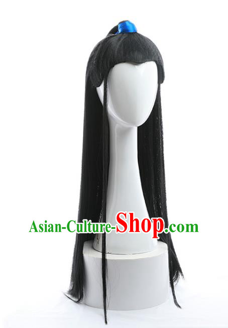 Chinese Ancient Young Male Hairpieces Ming Dynasty Swordsman Wigs Traditional Cosplay Childe Headdress