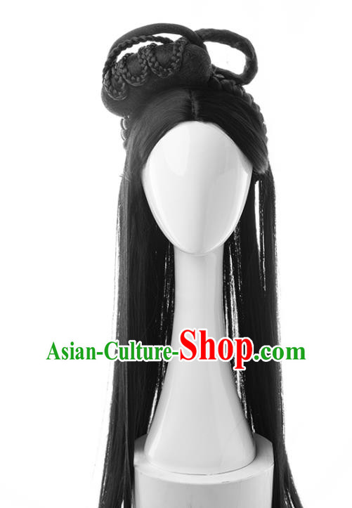 Chinese Ming Dynasty Princess Hairpieces Traditional Hanfu Dance Wigs Chignon Ancient Fairy Headdress