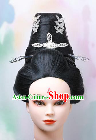 Chinese Traditional Hanfu Palace Woman Wigs Chignon Ancient Imperial Concubine Headdress Tang Dynasty Empress Hairpieces