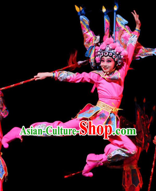 China Peking Opera Blues Clothing Opera Dance Pink Outfits Children Classical Dance Costumes Girl Stage Performance Dancewear