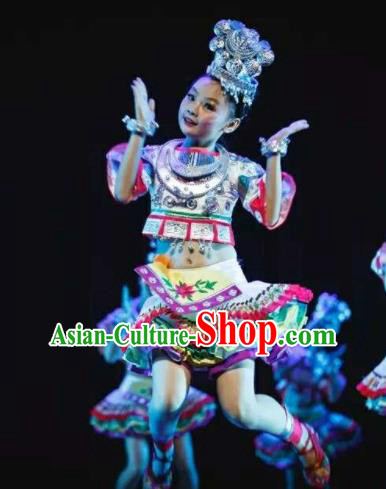 Chinese Miao Nationality Folk Dance Clothing Ethnic Children Stage Performance Garments Hmong Minority Girl White Dress