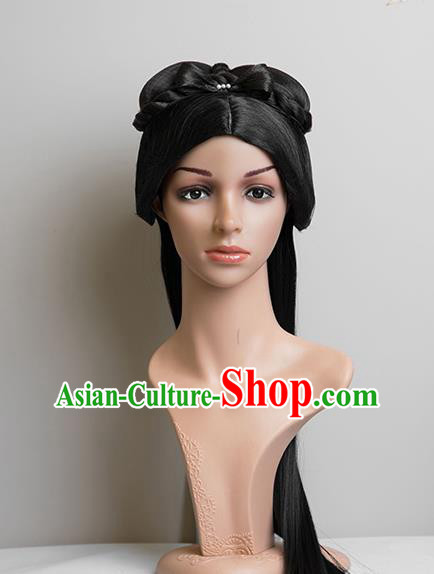 Chinese Ancient Palace Lady Headdress Song Dynasty Young Beauty Hairpieces Traditional Hanfu Cai Wei Dance Wigs Chignon