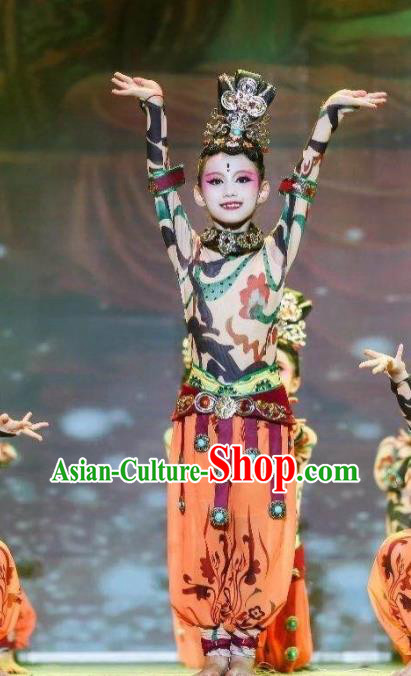 China Girl Stage Performance Dancewear Flying Apsaras Dance Clothing Fairy Dance Outfits Children Classical Dance Costumes