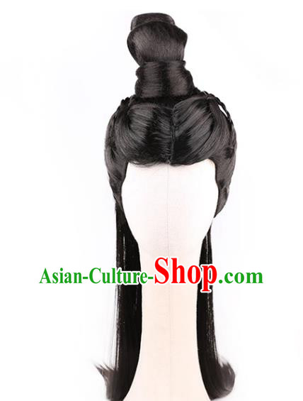 Chinese Ancient Noble Childe Hairpieces Handmade the Warring States Period Swordsman Front Lace Wigs Traditional Cosplay Prince Headdress