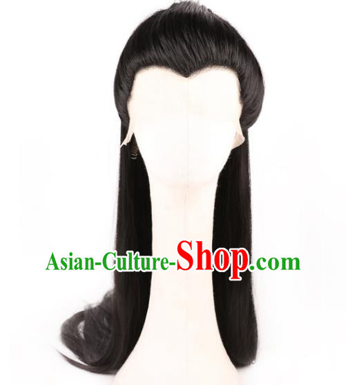 Chinese Traditional Cosplay Childe Headdress Ancient Knight Hairpieces Handmade Tang Dynasty Swordsman Front Lace Wigs