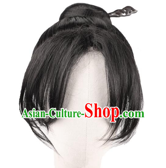 Chinese Ancient Young Swordsman Hairpieces Handmade Ming Dynasty Civilian Man Wigs Traditional Cosplay Knight Headdress