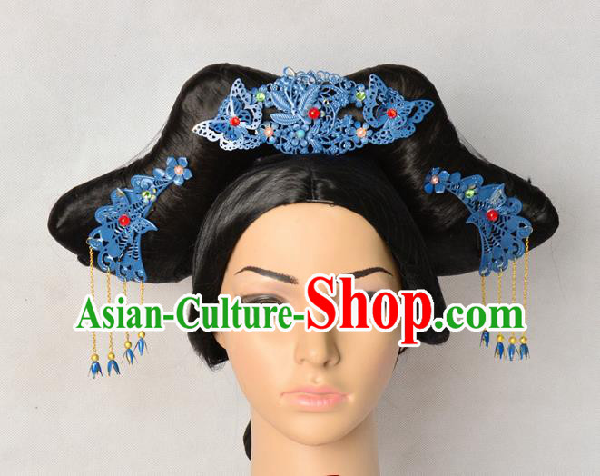 Chinese Traditional Drama Ruyi Royal Love in the Palace Wigs Chignon Ancient Court Woman Headdress Qing Dynasty Imperial Concubine Hairpieces
