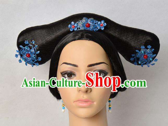 Chinese Ancient Court Woman Headdress Qing Dynasty Imperial Concubine Hairpieces Traditional Drama Ruyi Royal Love in the Palace Wigs Chignon