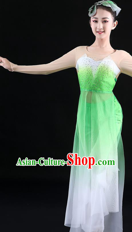 China Classical Dance Green Uniforms Children Umbrella Dance Dress Girl Performance Clothing Jasmine Flower Dance Garment