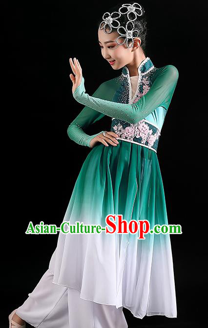 China Children Jasmine Flower Dance Dress Girl Performance Clothing Umbrella Dance Garment Classical Dance Green Uniforms