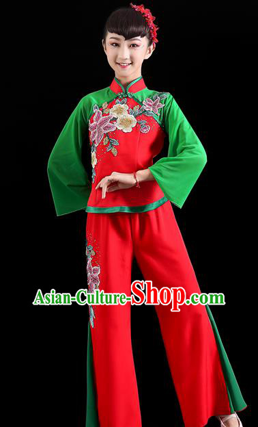 Chinese Fan Dance Costumes Yangko Dance Clothing Children Dance Performance Uniforms Folk Dance Red Outfits