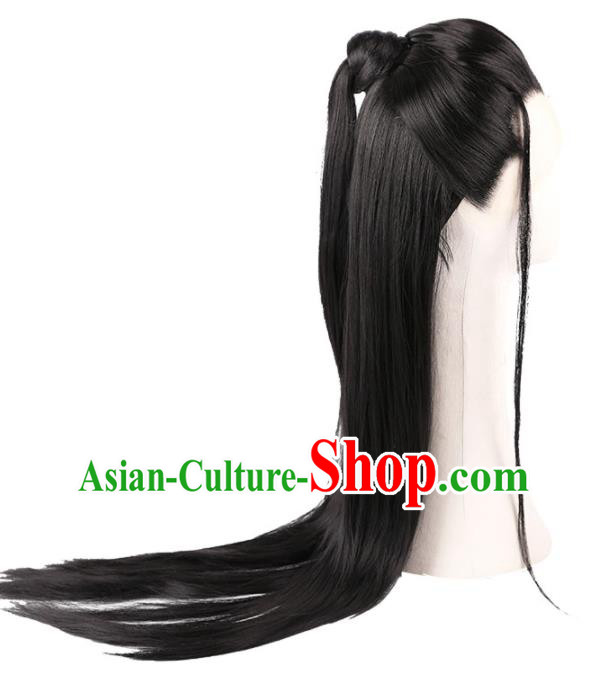 Chinese Ancient Prince Hairpieces Handmade Jin Dynasty Swordsman Wigs Traditional Drama Cosplay Young Knight Headdress