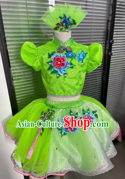 Professional Opening Dance Green Dress Chorus Group Clothing Girl Stage Performance Garment Children Modern Dance Fashion