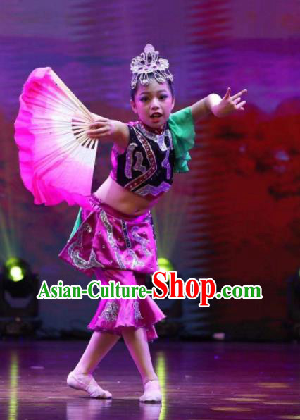 Chinese Yangko Dance Clothing Children Yangge Performance Purple Uniforms Folk Dance Outfits Girl Fan Dance Costumes