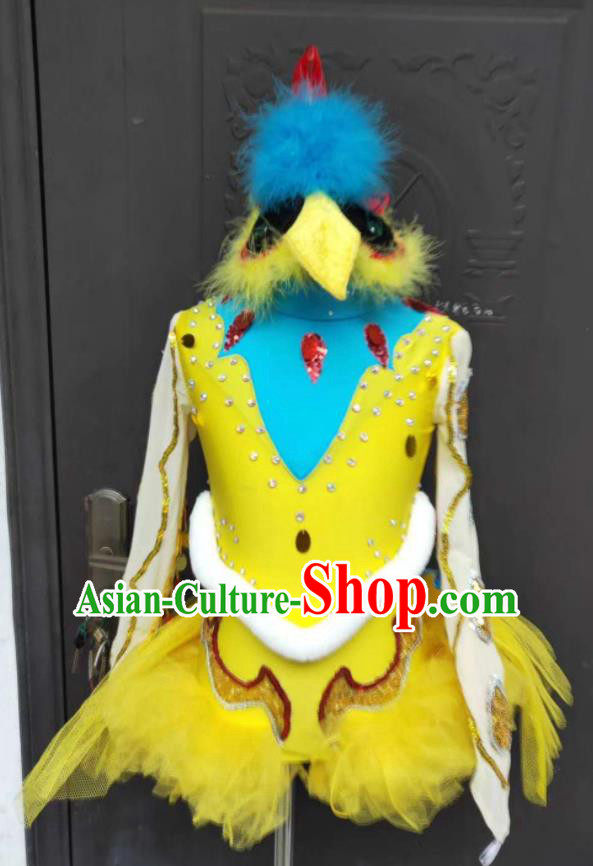 Professional Girl Stage Performance Garment Children Modern Dance Fashion Catwalks Yellow Dress Cosplay Bird Dance Clothing