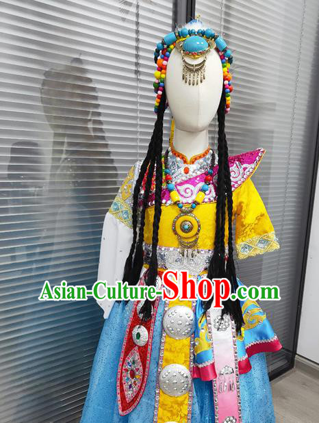 Chinese Zang Minority Dance Dress Uniforms Tibetan Nationality Girl Performance Clothing Ethnic Children Folk Dance Garments