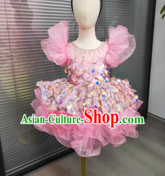 Professional Compere Pink Bubble Dress Girl Catwalks Clothing Stage Performance Garment Children Modern Dance Fashion