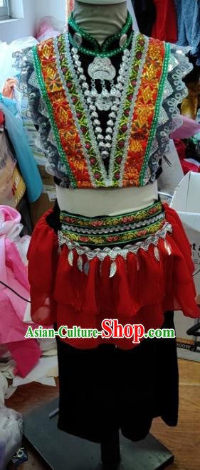 Chinese Yi Nationality Girl Clothing Ethnic Children Folk Dance Garments Xiangxi Minority Performance Uniforms