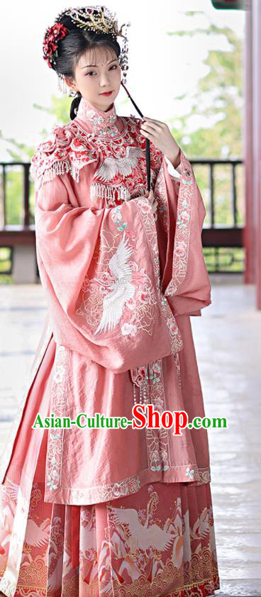 China Ming Dynasty Patrician Lady Historical Clothing Traditional Noble Mistress Pink Hanfu Dresses Ancient Young Beauty Garment Costumes