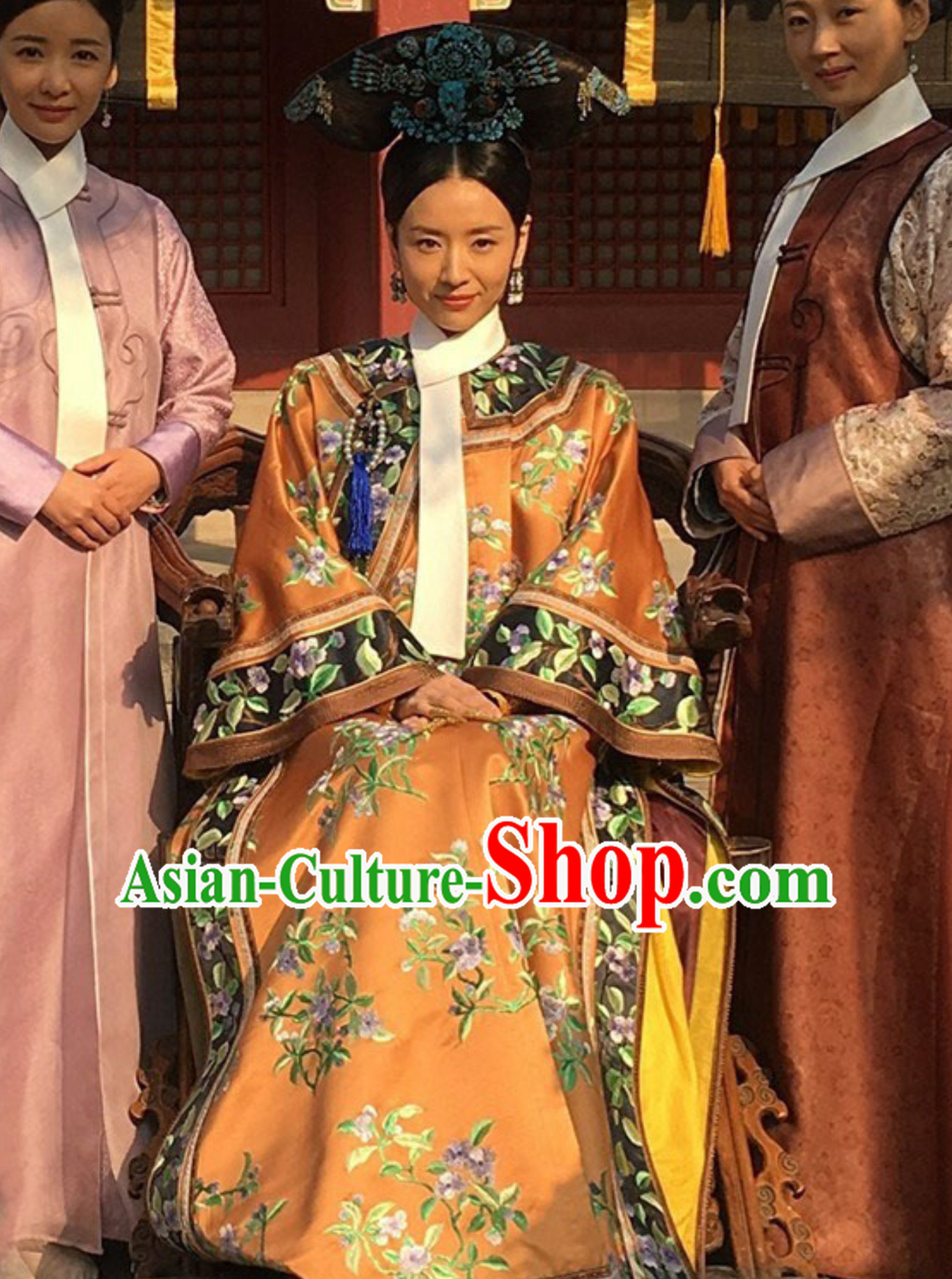 Top Ancient Chinese Peking Qing Dynasty Empress Cixi Stage Performance Garment and Head Wear for Women