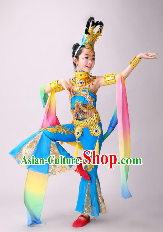 China Flying Dance Blue Outfits Children Classical Dance Costumes Stage Performance Dancewear Fairy Dance Clothing