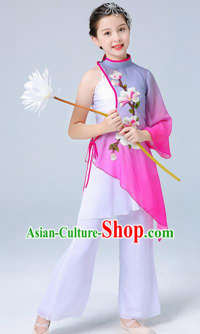 China Girl Stage Performance Dancewear Umbrella Dance Clothing Jasmine Flower Dance Outfits Children Classical Dance Costumes