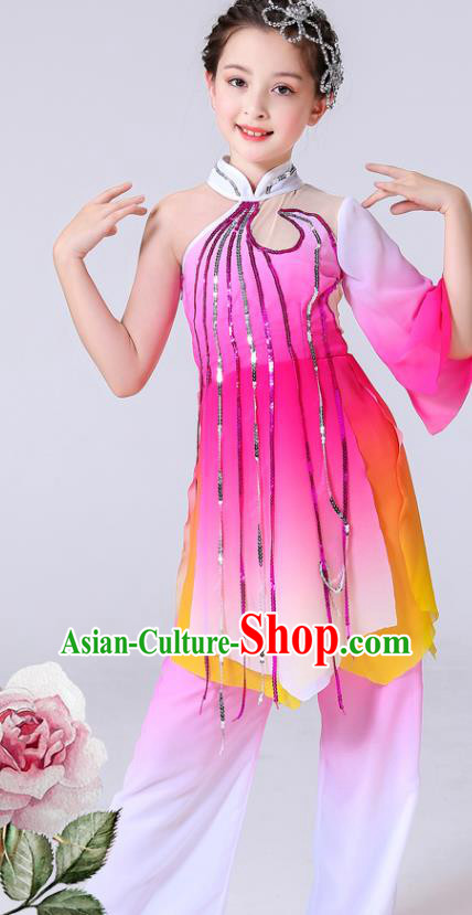 China Umbrella Dance Clothing Lotus Dance Rosy Outfits Children Classical Dance Costumes Girl Stage Performance Dancewear
