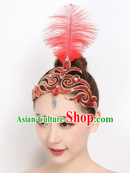 China Woman Stage Performance Hair Stick Peacock Dance Hair Accessories Dai Nationality Dance Red Feather Headpiece
