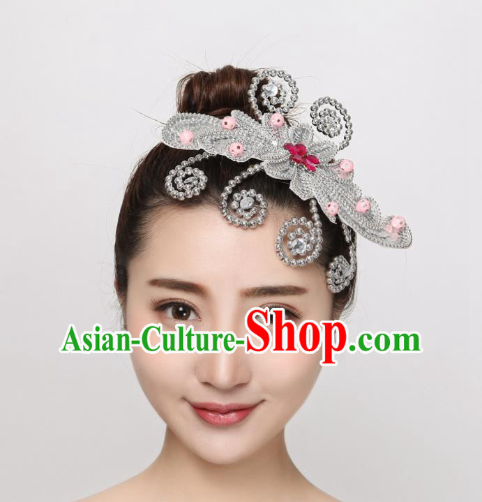 China Woman Group Dance Argent Butterfly Hair Stick Yangko Dance Hair Accessories Folk Dance Headpiece