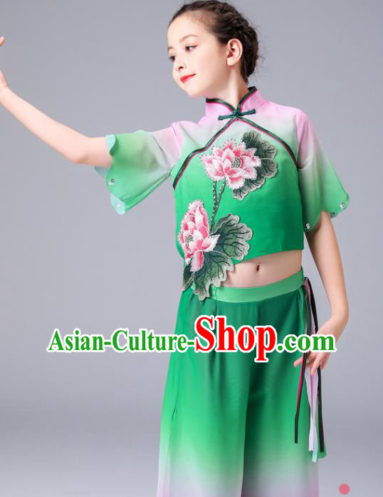 China Lotus Dance Green Outfits Children Classical Dance Costumes Girl Stage Performance Dancewear Umbrella Dance Clothing