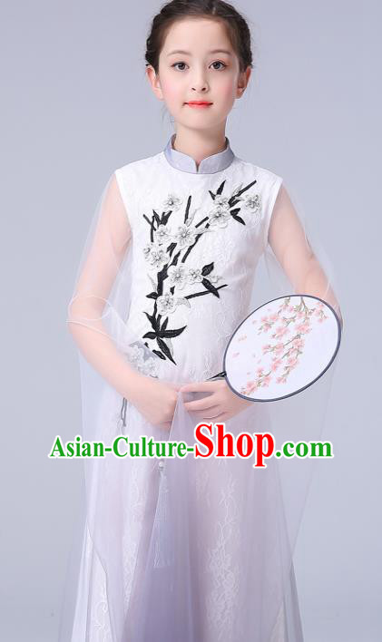 China Palace Fan Dance Clothing Jasmine Flowers Dance White Dress Children Classical Dance Costumes Girl Stage Performance Dancewear