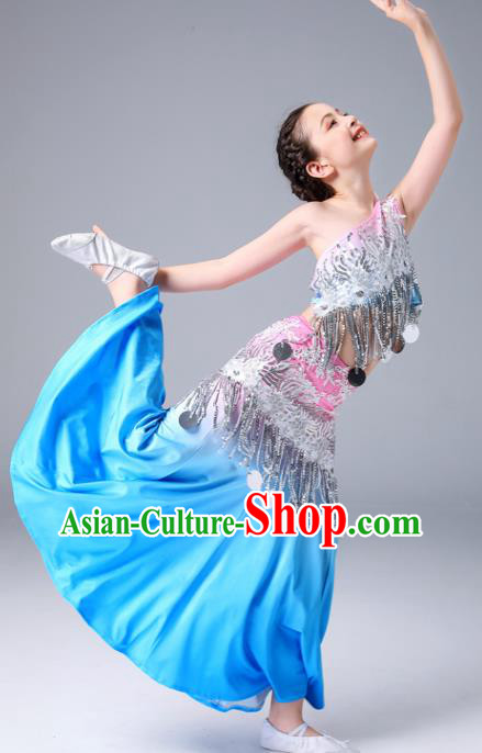 Chinese Ethnic Children Pavane Performance Garments Yunnan Minority Girl Dance Dress Outfits Dai Nationality Peacock Dance Clothing