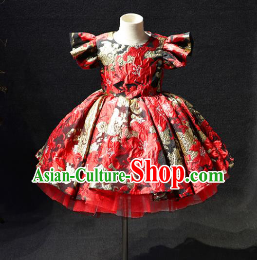 Top Christmas Evening Wear Children Stage Show Clothing Girl Compere Formal Garment Catwalks Red Bubble Dress